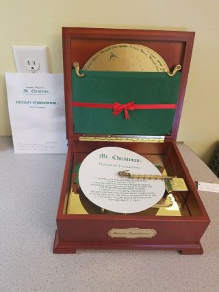 VTG 1990 MR CHRISTMAS HOLIDAY SYMPHONIUM MUSIC HANDCRAFTED WOOD BOX 16 DISCS 2