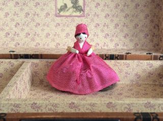 Antique German Miniature Hand Carved Peg Wooden Doll Dollhouse Dress Grodnertal
