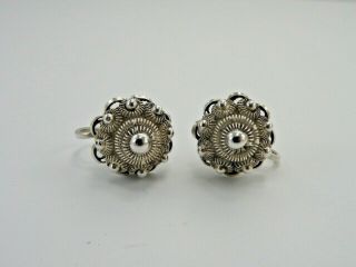 Vintage Sterling Silver Screw Back Earrings Coil Dome Filigree Anchor Hallmark