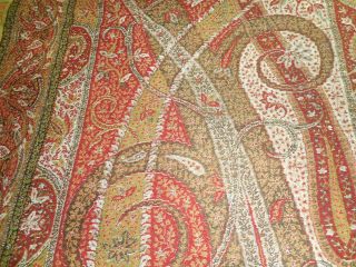 Antique Wool Paisley Kashmir Shawl Fabric Lg.  Fragment reds olive Lyon France 2