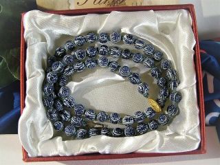Vintage/antique Chinese Hand Knotted Blue Porcelain Bead Necklace 24 "