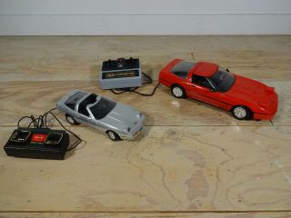 2 Vintage Bright Remote Control 1980s Battery Operated Corvette Red & Silver