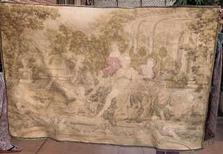 Huge Antique French Aubusson Style Wall Hanging Tapestry - 130 X 186 Cm