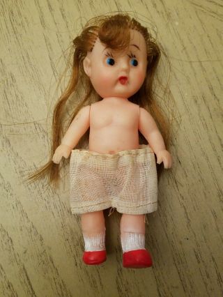 Vintage 1950s Mini Girl Baby Japan 5 " Plastic Kewpie Dolls Dollhouse Pants Hair