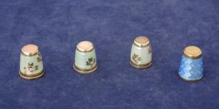 4 Vintage Sterling Silver Guilloche Enamel Thimbles 925 Germany Roses Size 8