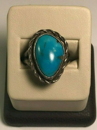 Native American Navajo Old Pawn Vintage Turquoise Sterling Silver Ring Size 7.  5
