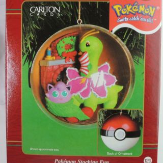 Pokémon Stocking Fun Christmas Tree Ornament 129 Jigglypuff & Meganium Rare Vtg