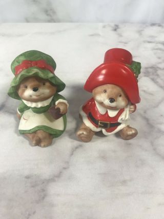Set Of 2 Vintage Homco Christmas Figurines 3 " Holiday Decoration Home Table Top