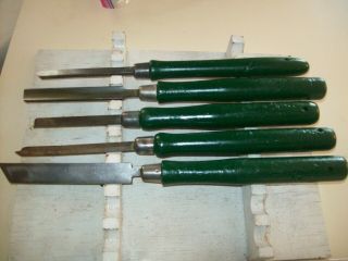 Set Of 5 Different Vintage Wood Lathe Chisels 15 1/4 " To 17 1/2 " Long Heavy
