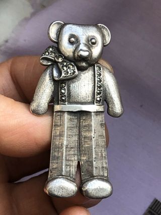 Vintage Hallmarked Sterling Silver Big Teddy Bear Man Brooch