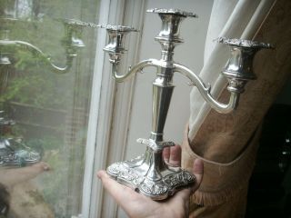 Old Vintage Fine English Silver Plated Georgian Style Candelabra Candlestick