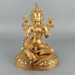Chinese Exquisite Handmade Tibetan Buddha Copper Gilt Statue