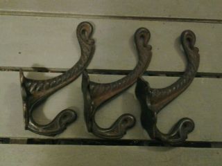 3 X Lovely Old Vintage Hooks Cast Iron