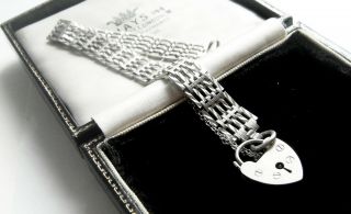 Elegant Vintage Signed & Hallmarked Sterling Silver Gate Bar Bracelet Padlock