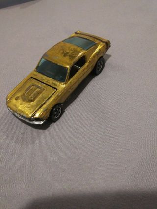 Vtg Rare Redline Hotwheel Custom 1967 Mustang Gold,  Brown Interior,  Black Strip