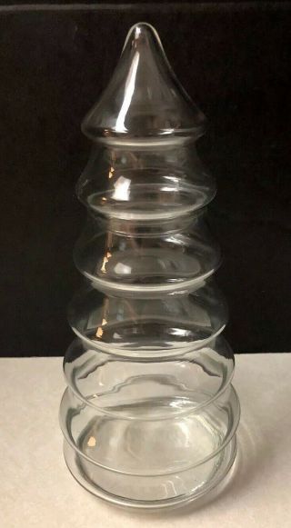 12 " Vintage Clear Glass Christmas Tree Candy Container Jar W/ Lid On Top Decor