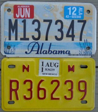 2 Motorcycle License Plates/tags Authentic Metal Alabama & Mexico