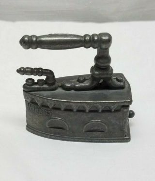 Vintage Pewter Sad Coal Steam Iron Miniature Hallmarks 2 " Figurine Metal Old