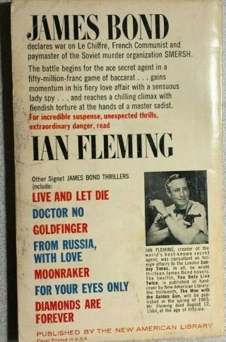 JAMES BOND 007 Casino Royale by Ian Fleming (1960 ' s) Signet pb 2