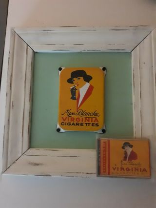 Vintage Miss Blanche Virginia Cigarette Enamel Sign With Vintage Cigarette Box