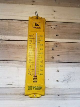 Vintage 13 " Metal John Deere Thermometer Nothing Runs Like A Deere