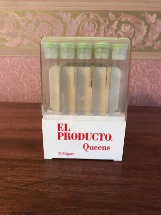 Vintage El Producto Queens Cigar Display Case With Glass Tubes And Caps