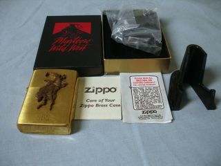 1992 Zippo Marlboro Brass Lighter W/ Cowboy And Bucking Bronco