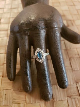 Vintage Rbg Signed Sterling Silver Blue Topaz And Clear Stones Ring Size 8