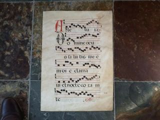 Large Medieval Illuminated Manuscript On Vellum Gregorian Chant Choral Music