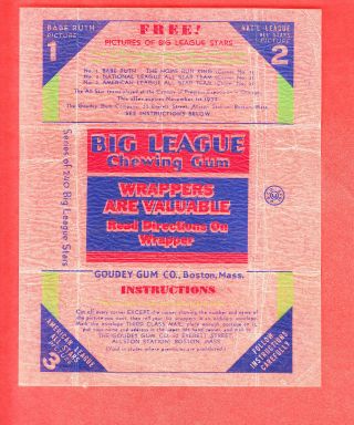 1933 Goudey Baseball Big League Chewing Gum Clear Wrapper Variation Nm/mt
