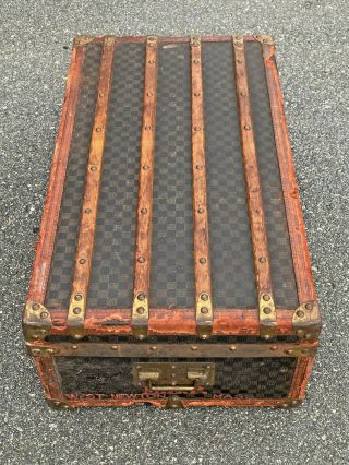 Antique French Damier LOUIS VUITTON Style Steamer Trunk w Tray 2