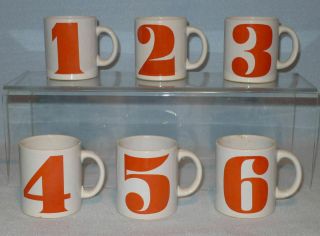 Full Set Of 6 Vintage Waechtersbach Coffee Mugs,  Numbers 1,  2,  3,  4,  5,  & 6 Germany
