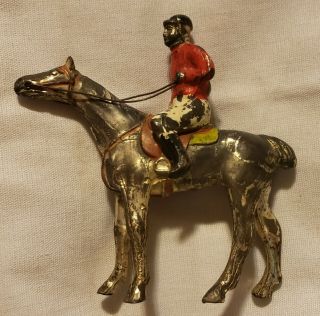 Antique Vintage Cast Iron Made In Japan Jockey And Horse Miniture Statue
