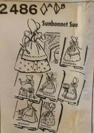 Vintage Sunbonnet Sue Transfer/ Embroidery Days Of Week Pattern 2486 Uncut