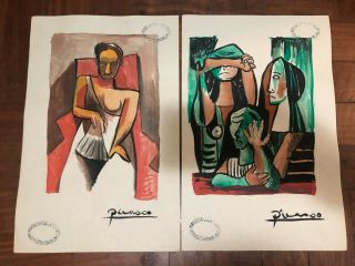 Pablo Picasso Spanish Artist Watercolor Drawings On Paper Signed 6