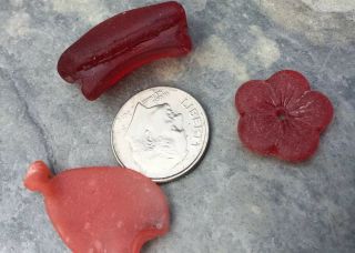 Surf Tumbled Sea Glass Tiny Jq Vintage Ruby Red Pagoda Flower Balloon A,