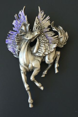 Vintage Signed Jj Pegasus Pin Brooch In Pewter Tone Metal