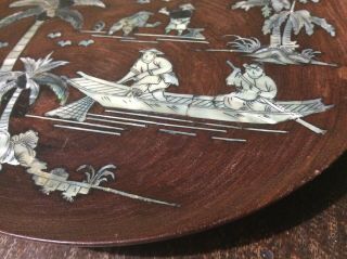 Vintage Chinese/ Oriental mother of pearl Inlaid Wood plate/tray 2
