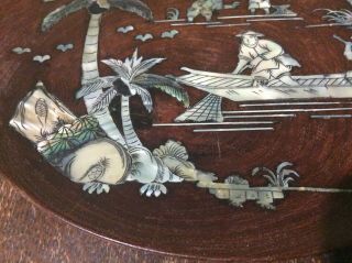 Vintage Chinese/ Oriental mother of pearl Inlaid Wood plate/tray 3