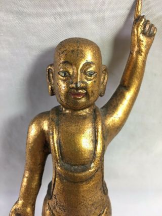 Antique Asian gilt bronze figure of an infant boy buddha 2