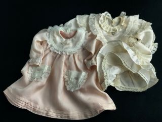 Antique Authentic Fine Silk Doll Dress For App.  14 " And 13 1/2 " Doll 2pc.