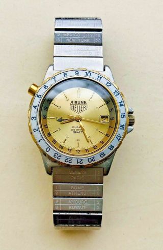 Vintage & Very Rare 1984 Heuer Airline Gmt Men’s Watch,  Rare Bracelet