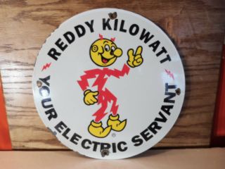 Vintage  Reddy Kilowatt  Gas Pump Plate,  Porcelain 12  Sign Heavy