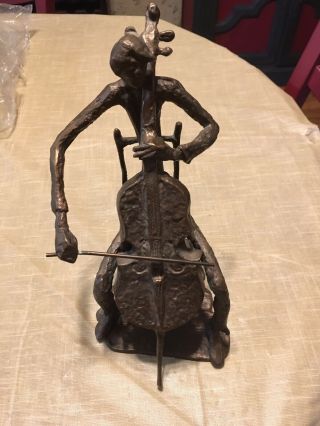 Vintage Brass Or Bronze Sculpture Of Man Sitting And Playing Cello ‘euc’