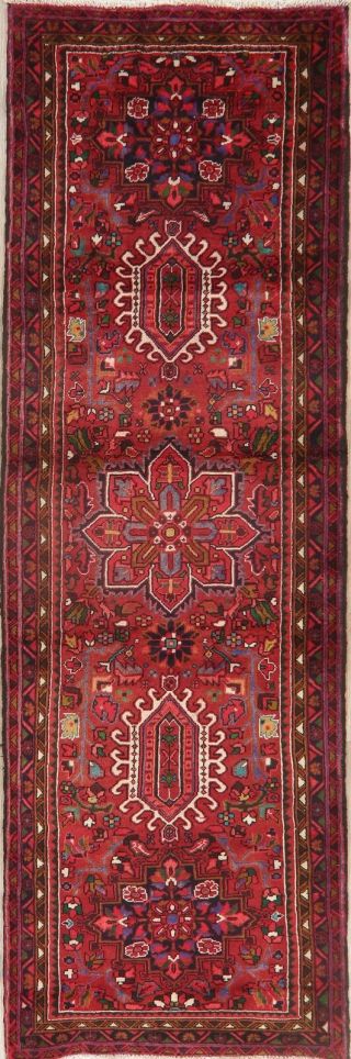 Geometric Oriental Rug Traditional Hand - Knotted Medallion Runner Carpet 3x10 Red
