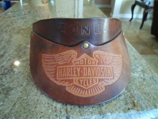 Vtg Harley Davidson Leather Visor Brown Adjustable Strap