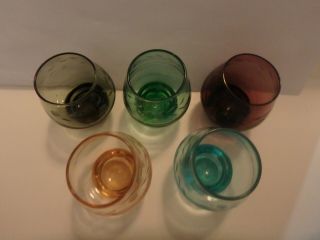 Five Vintage Miniature Etched Shot Glasses - Small Brandy Snifters - Five Colors 2