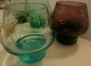 Five Vintage Miniature Etched Shot Glasses - Small Brandy Snifters - Five Colors 3
