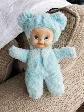Vintage Rushton Star Creations Rubber Face Blue Baby Bear Mouse
