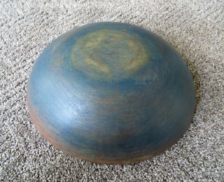 Antique Munising Bowl Primitive Vintage Blue Paint 11 - 1/8 " Round Wood Wooden